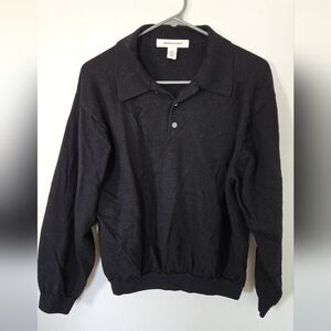 Black Merino Wool Sweater with Collar Size XXL